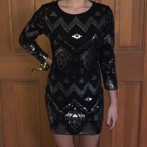 Sequin Black Dress with Tribal Design